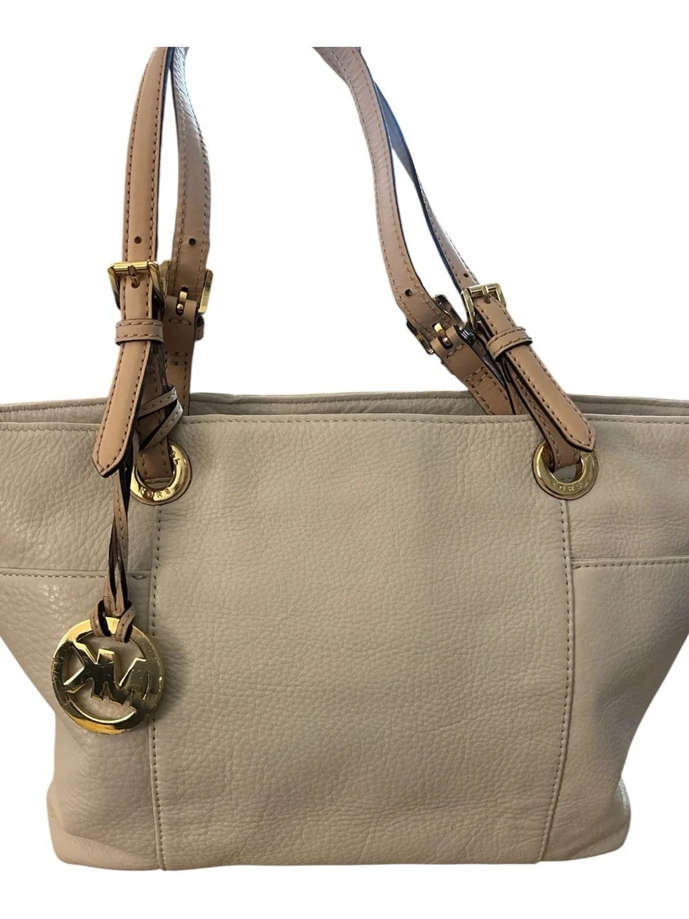 Michael Kors Cream Leather Shoulder Tote with Tan Straps